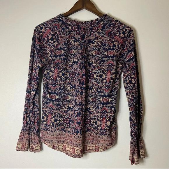 Boho Floral Blouse Ethereal Chic Top Whimsigoth Sleeve Blouse Tie Neck XS - Picture 7 of 8